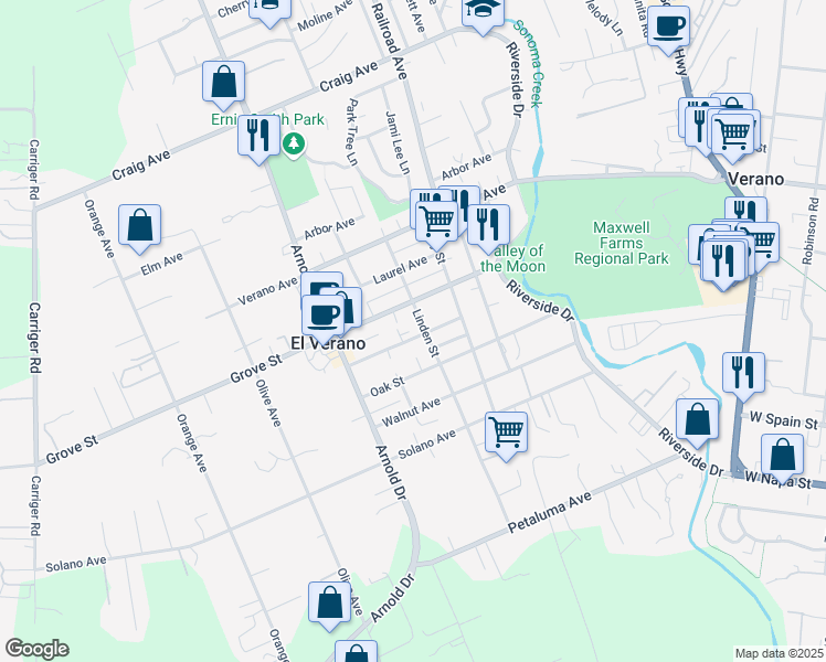 map of restaurants, bars, coffee shops, grocery stores, and more near 807 Center Street in Sonoma