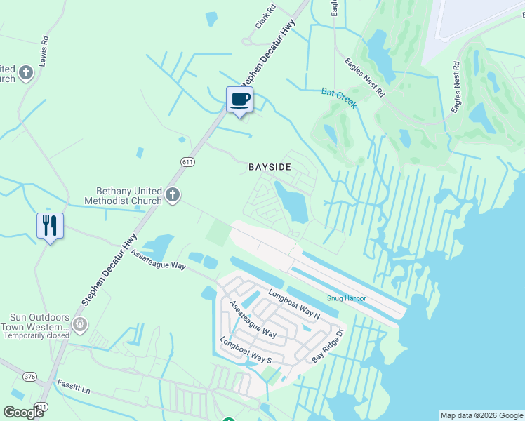 map of restaurants, bars, coffee shops, grocery stores, and more near 401 Coastal Marsh Drive in Berlin