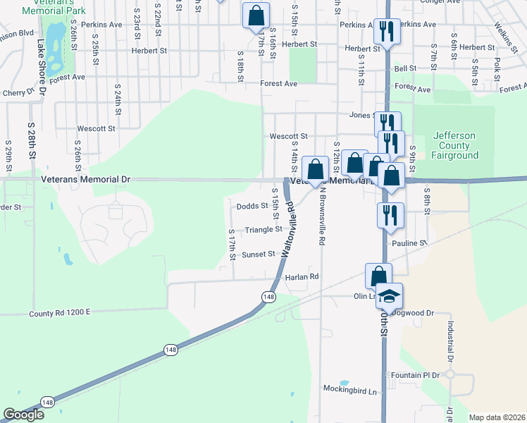 map of restaurants, bars, coffee shops, grocery stores, and more near 1505 Dodds Street in Mount Vernon