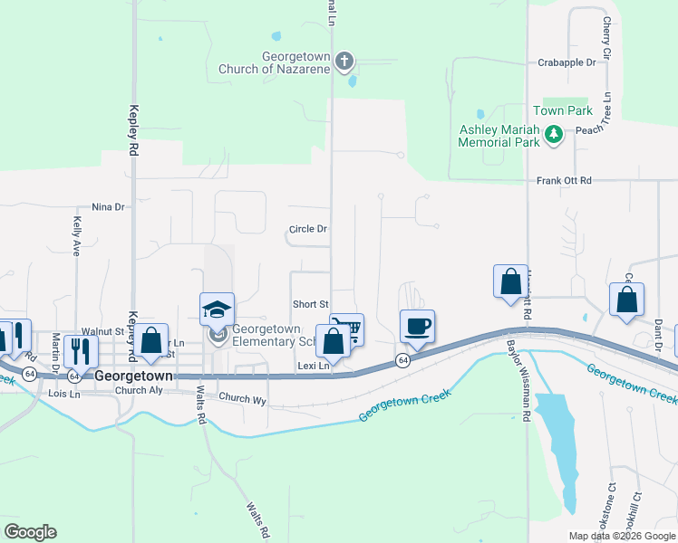 map of restaurants, bars, coffee shops, grocery stores, and more near 1655 Canal Lane in Georgetown