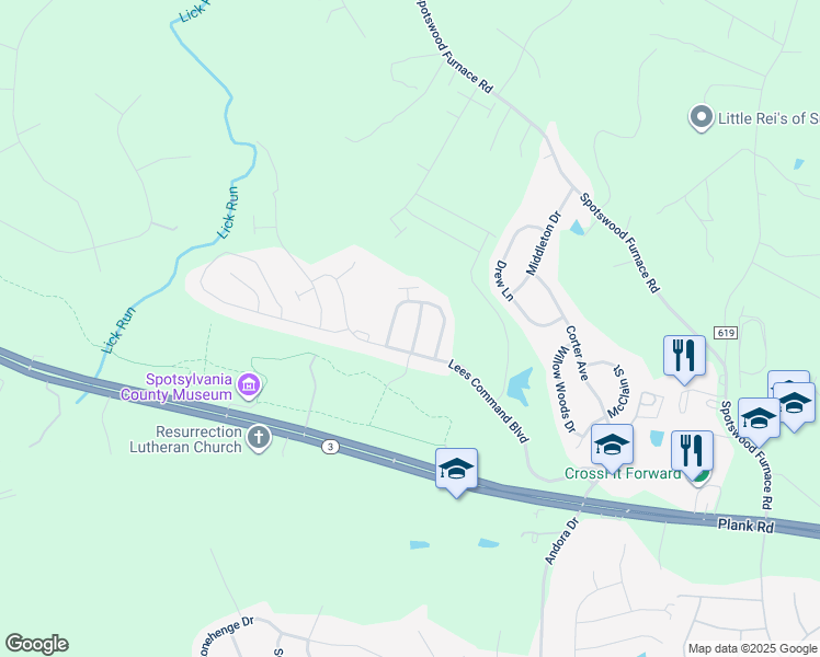 map of restaurants, bars, coffee shops, grocery stores, and more near 12609 Cannon Crest Drive in Fredericksburg