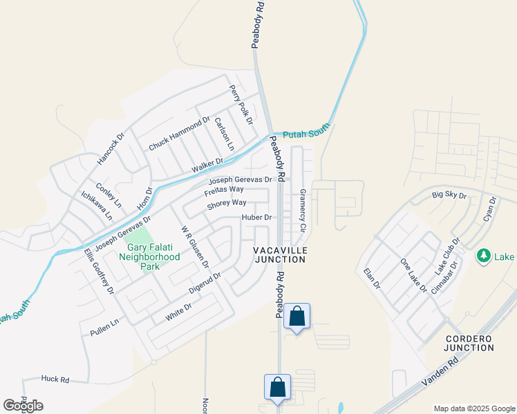 map of restaurants, bars, coffee shops, grocery stores, and more near 5147 Woodward Lane in Fairfield