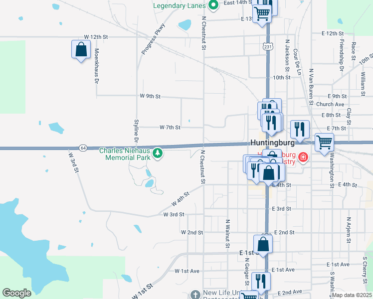 map of restaurants, bars, coffee shops, grocery stores, and more near in Dubois County