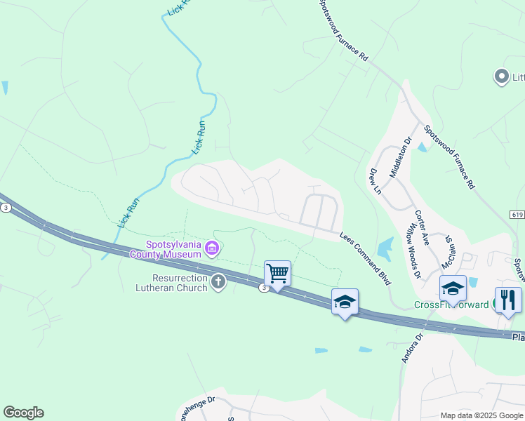 map of restaurants, bars, coffee shops, grocery stores, and more near 7901 Burbank Avenue in Fredericksburg
