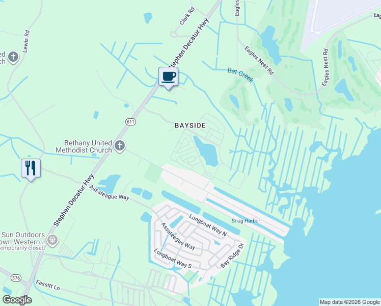 map of restaurants, bars, coffee shops, grocery stores, and more near 401 Coastal Marsh Drive in Berlin