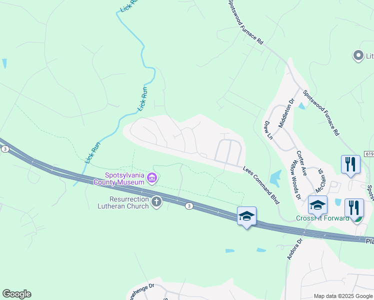map of restaurants, bars, coffee shops, grocery stores, and more near 7901 Burbank Avenue in Fredericksburg