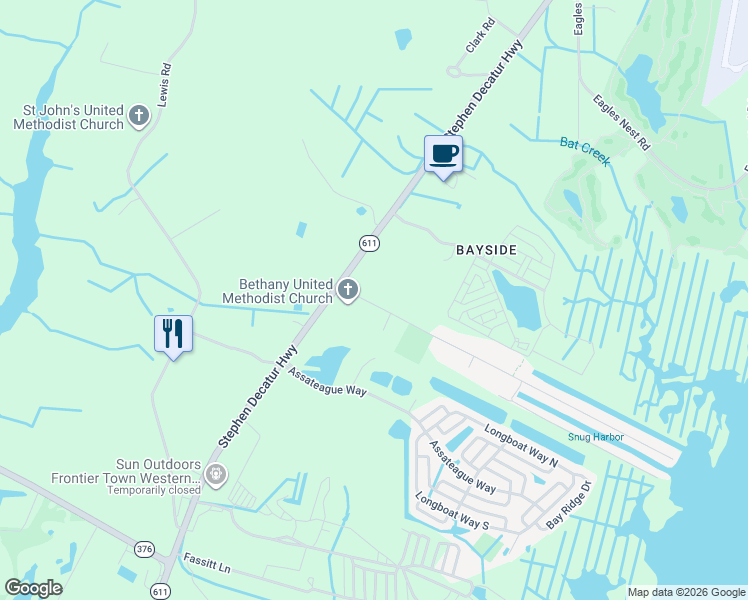 map of restaurants, bars, coffee shops, grocery stores, and more near 12104 Snug Harbor Road in Berlin