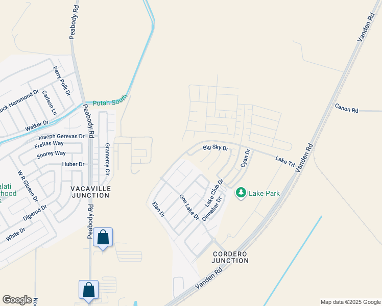 map of restaurants, bars, coffee shops, grocery stores, and more near 6012 Big Sky Drive in Fairfield