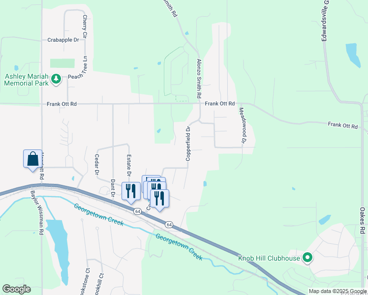 map of restaurants, bars, coffee shops, grocery stores, and more near Copperfield Dr in Georgetown