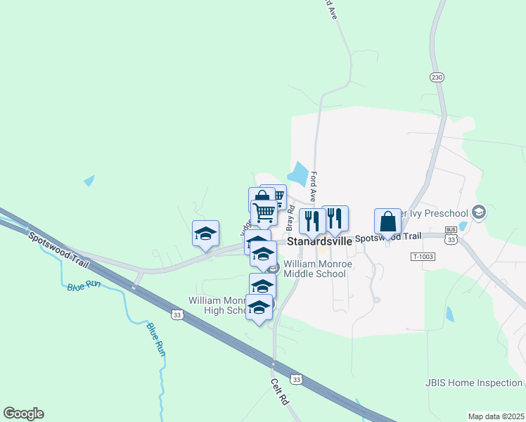 map of restaurants, bars, coffee shops, grocery stores, and more near Judges Rd in Stanardsville