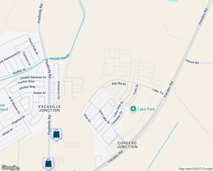 map of restaurants, bars, coffee shops, grocery stores, and more near 6008 Big Sky Drive in Fairfield