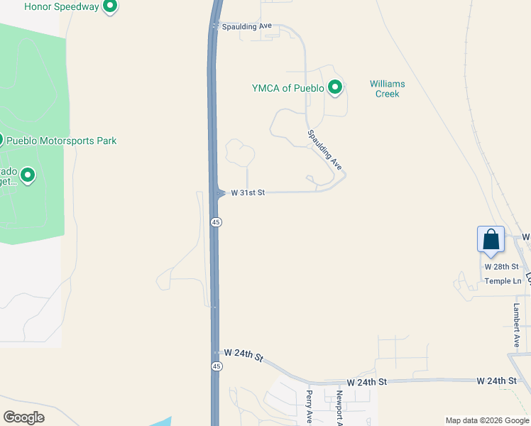 map of restaurants, bars, coffee shops, grocery stores, and more near West 31st Street in Pueblo