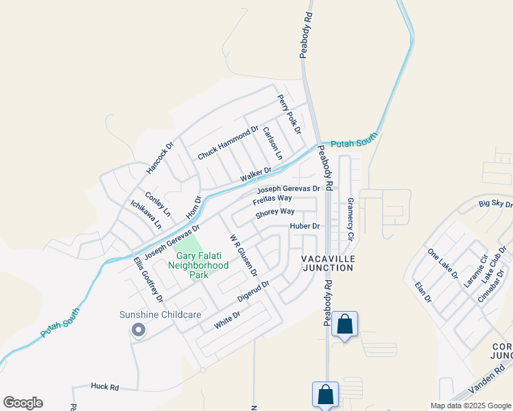 map of restaurants, bars, coffee shops, grocery stores, and more near 2499 Freitas Way in Fairfield