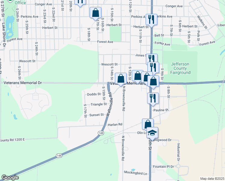 map of restaurants, bars, coffee shops, grocery stores, and more near 1801 Waltonville Road in Mount Vernon