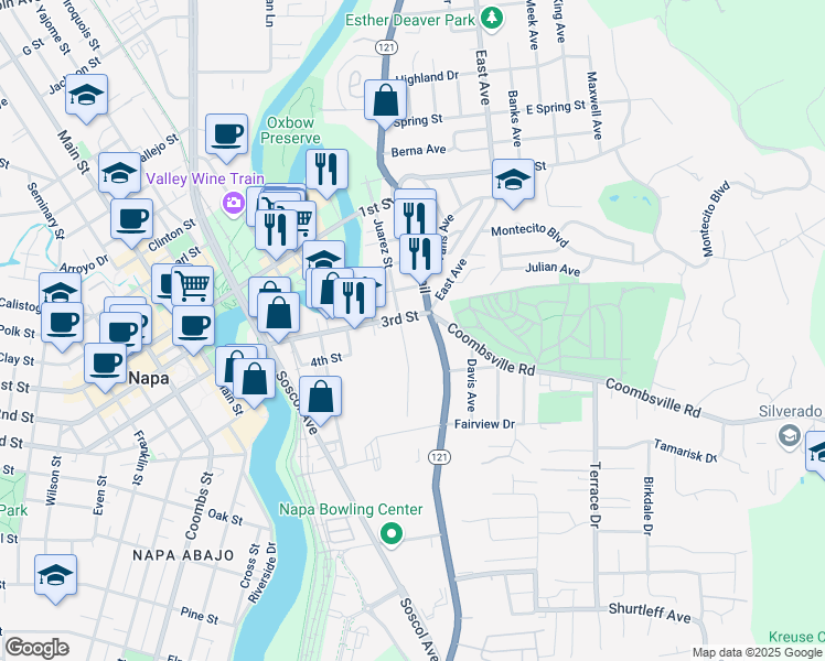 map of restaurants, bars, coffee shops, grocery stores, and more near 802 3rd Street in Napa