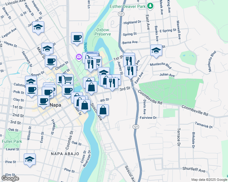 map of restaurants, bars, coffee shops, grocery stores, and more near 502 3rd Street in Napa