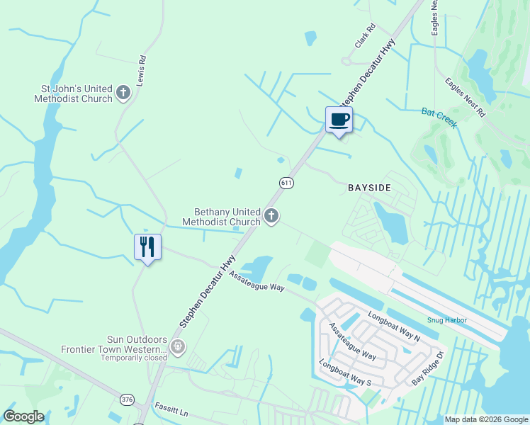 map of restaurants, bars, coffee shops, grocery stores, and more near 8665 Stephen Decatur Highway in Berlin