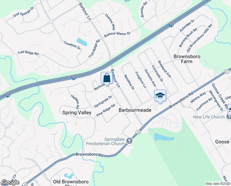map of restaurants, bars, coffee shops, grocery stores, and more near 7800 Pine Meadows Lane in Louisville