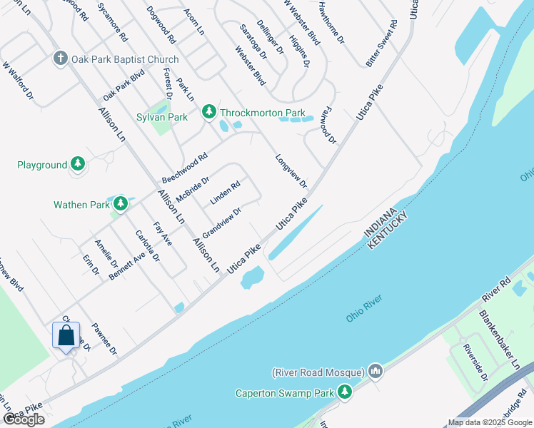 map of restaurants, bars, coffee shops, grocery stores, and more near 23 Grandview Drive in Jeffersonville