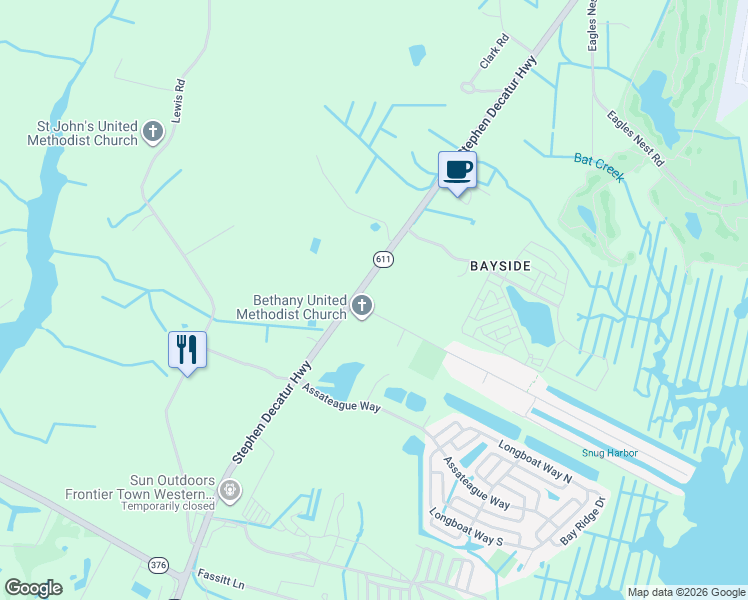 map of restaurants, bars, coffee shops, grocery stores, and more near 8665-8731 Stephen Decatur Highway in Berlin