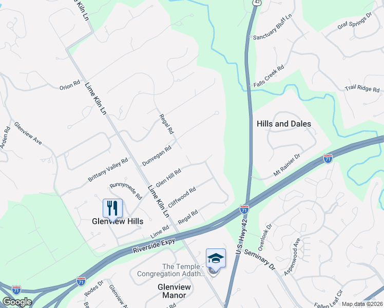 map of restaurants, bars, coffee shops, grocery stores, and more near 6500 Regal Road in Louisville