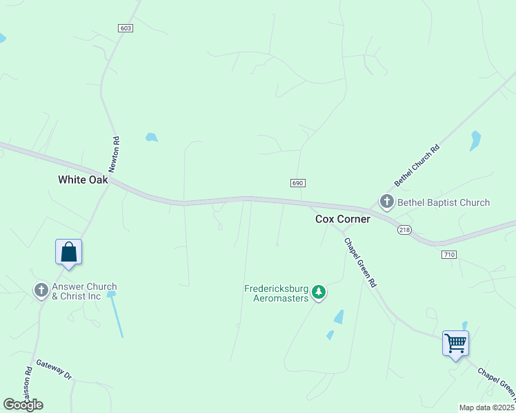 map of restaurants, bars, coffee shops, grocery stores, and more near 1102 White Oak Road in Fredericksburg