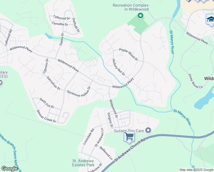 map of restaurants, bars, coffee shops, grocery stores, and more near Wildewood Parkway in California