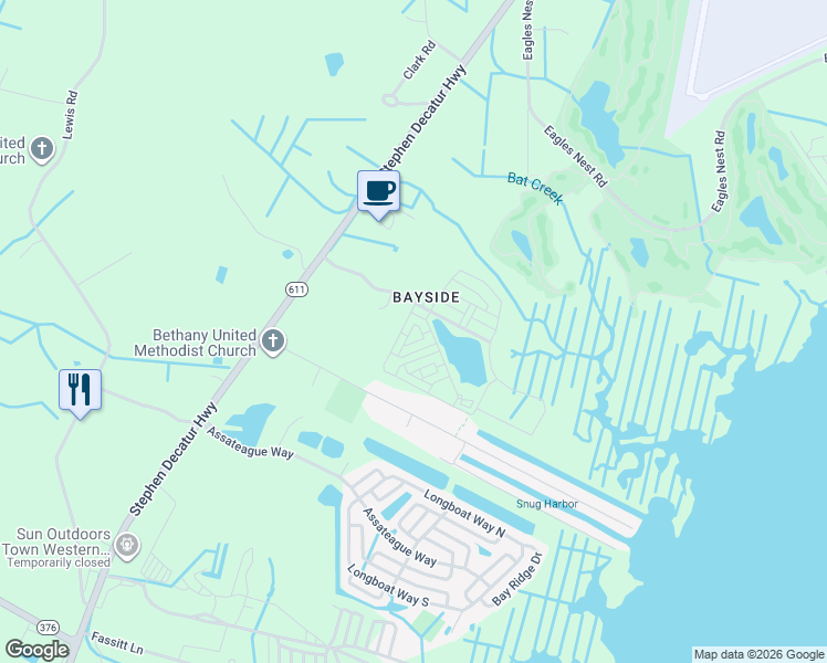 map of restaurants, bars, coffee shops, grocery stores, and more near 401 Coastal Marsh Drive in Berlin