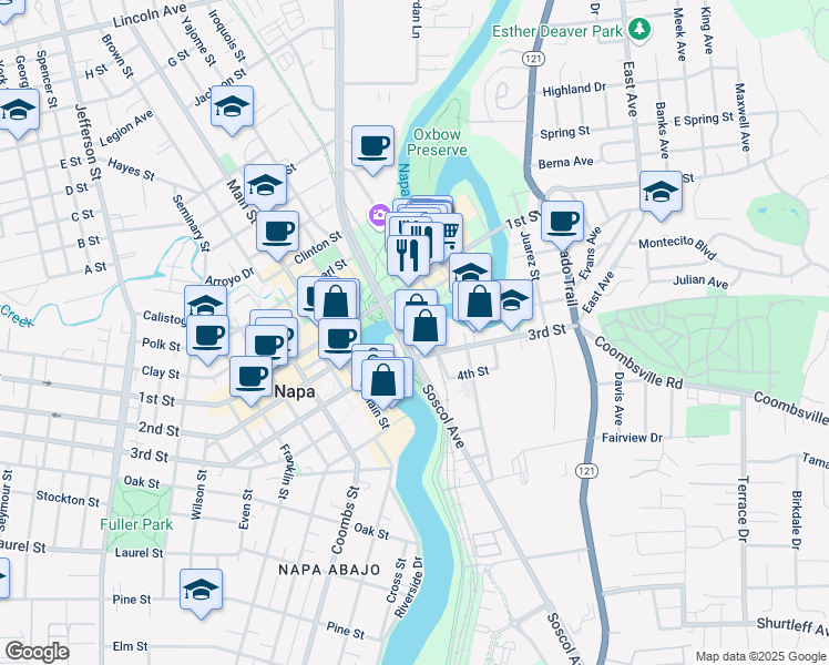 map of restaurants, bars, coffee shops, grocery stores, and more near 726 3rd Street in Napa