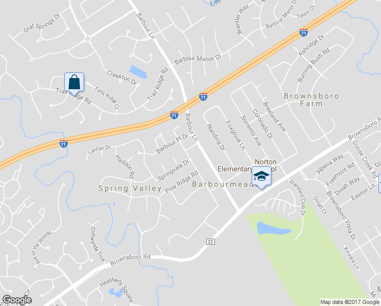 map of restaurants, bars, coffee shops, grocery stores, and more near 7800 Pine Meadows Lane in Louisville