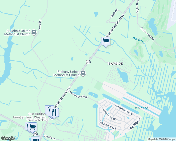 map of restaurants, bars, coffee shops, grocery stores, and more near 8635 Stephen Decatur Highway in Berlin