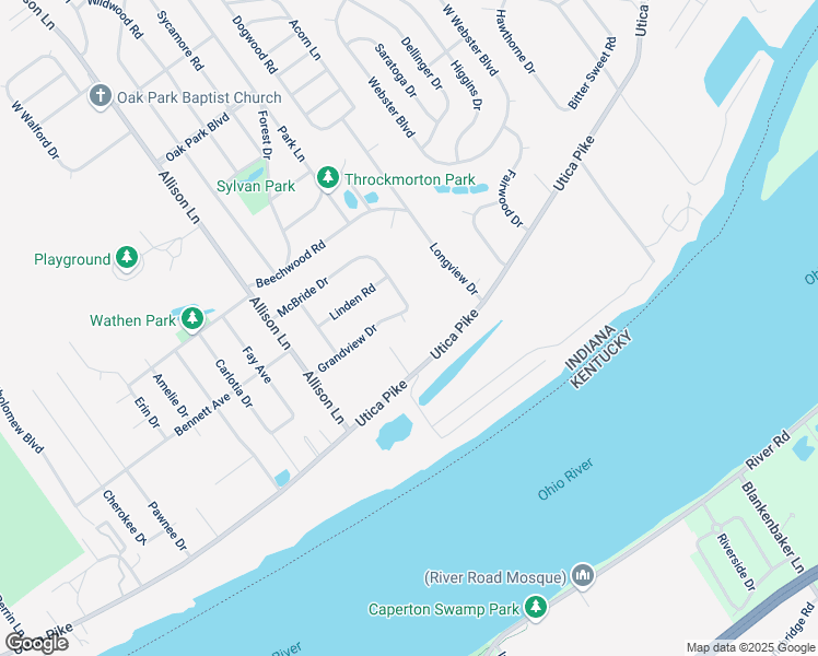 map of restaurants, bars, coffee shops, grocery stores, and more near 23 Grandview Drive in Jeffersonville