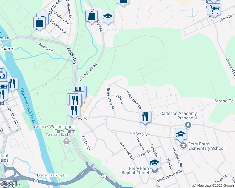 map of restaurants, bars, coffee shops, grocery stores, and more near 223 Taylor Street in Falmouth