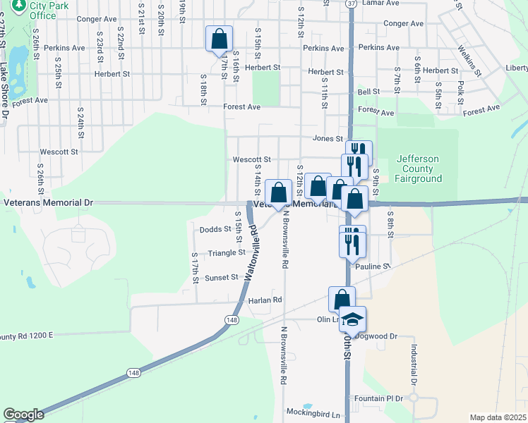 map of restaurants, bars, coffee shops, grocery stores, and more near 1801 Waltonville Road in Mount Vernon