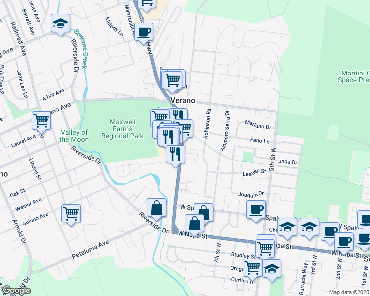 map of restaurants, bars, coffee shops, grocery stores, and more near 19230 Sonoma Highway in Sonoma