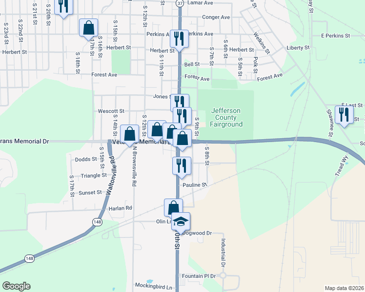 map of restaurants, bars, coffee shops, grocery stores, and more near 1800-1898 South 9th Street in Mount Vernon