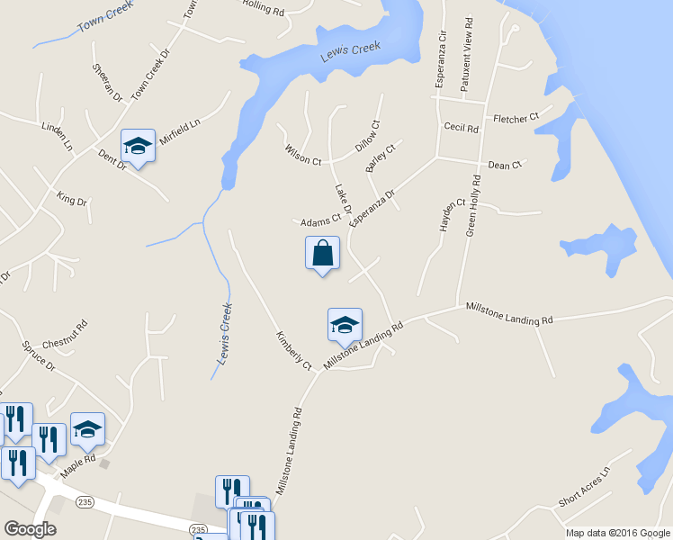 map of restaurants, bars, coffee shops, grocery stores, and more near 46120 West Bayview Terrace in Lexington Park