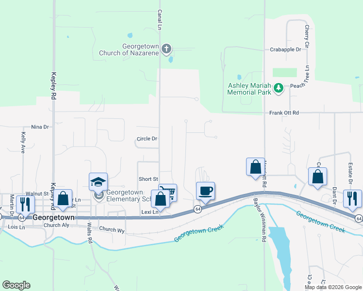 map of restaurants, bars, coffee shops, grocery stores, and more near 1120 Marci Lane in Georgetown
