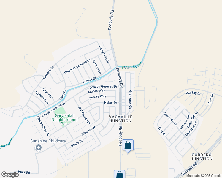 map of restaurants, bars, coffee shops, grocery stores, and more near 2578 Freitas Way in Fairfield
