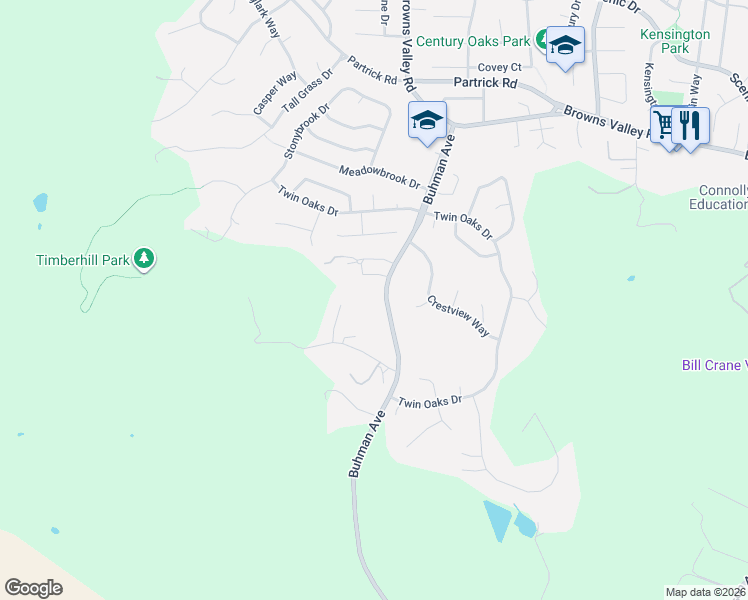map of restaurants, bars, coffee shops, grocery stores, and more near 1261 Buhman Avenue in Napa