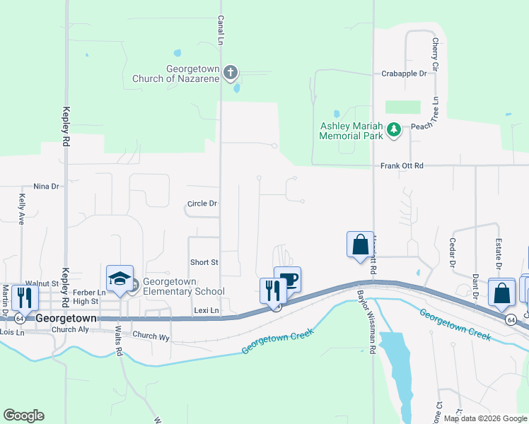 map of restaurants, bars, coffee shops, grocery stores, and more near 1120 Marci Lane in Georgetown