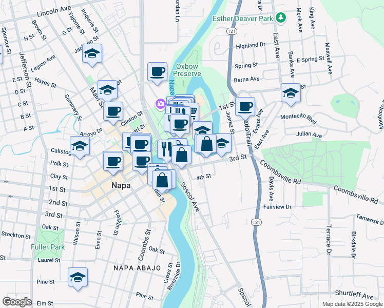 map of restaurants, bars, coffee shops, grocery stores, and more near 726 3rd Street in Napa