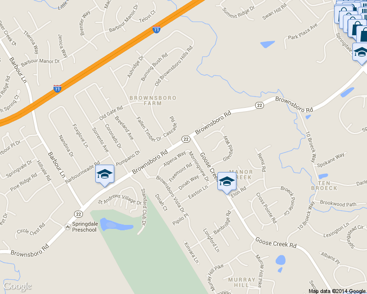map of restaurants, bars, coffee shops, grocery stores, and more near 8319 Alpena Way in Louisville