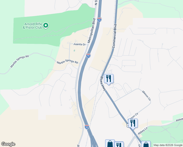 map of restaurants, bars, coffee shops, grocery stores, and more near 1583 Marble Springs Road in Pevely