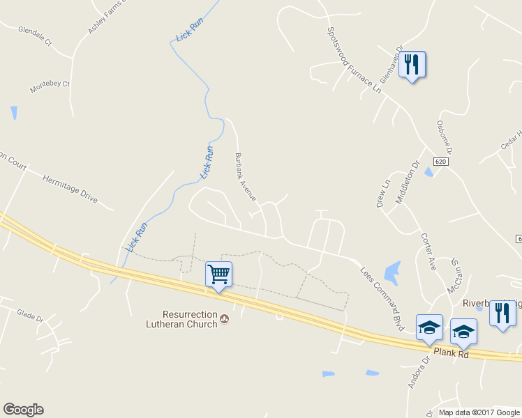 map of restaurants, bars, coffee shops, grocery stores, and more near 8114 Burbank Avenue in Fredericksburg