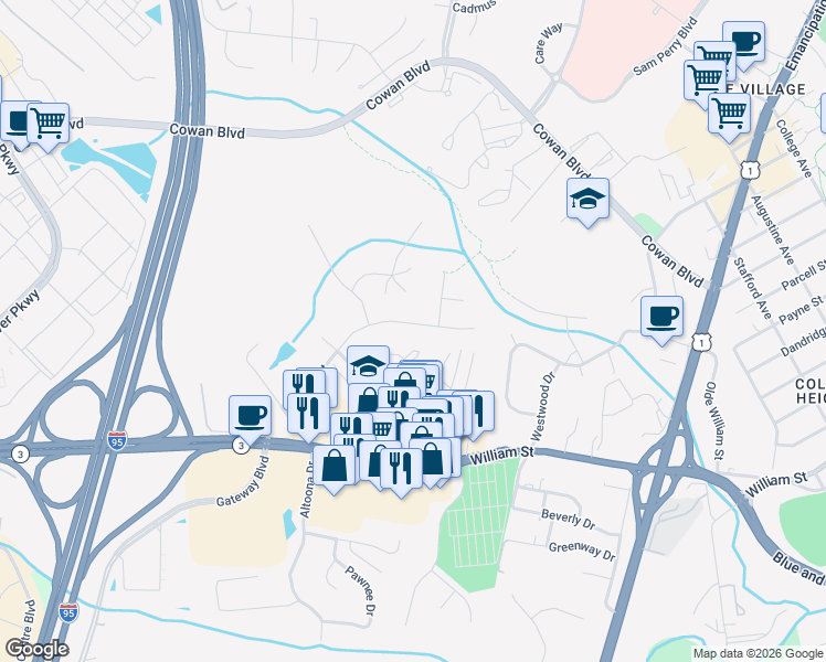map of restaurants, bars, coffee shops, grocery stores, and more near 1110 Century Oak Drive in Fredericksburg