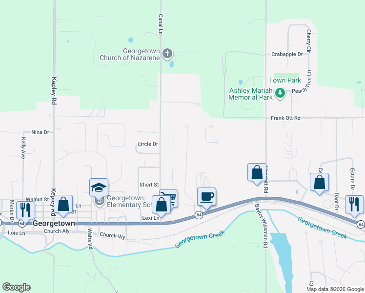map of restaurants, bars, coffee shops, grocery stores, and more near 1120 Marci Lane in Georgetown