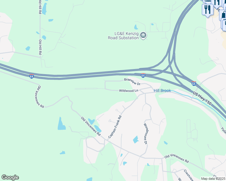 map of restaurants, bars, coffee shops, grocery stores, and more near Wildwood Lane in New Albany