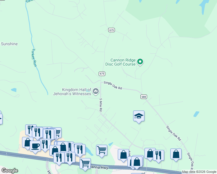 map of restaurants, bars, coffee shops, grocery stores, and more near 12510 Single Oak Road in Fredericksburg