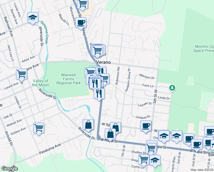 map of restaurants, bars, coffee shops, grocery stores, and more near 19230 Sonoma Highway in Sonoma